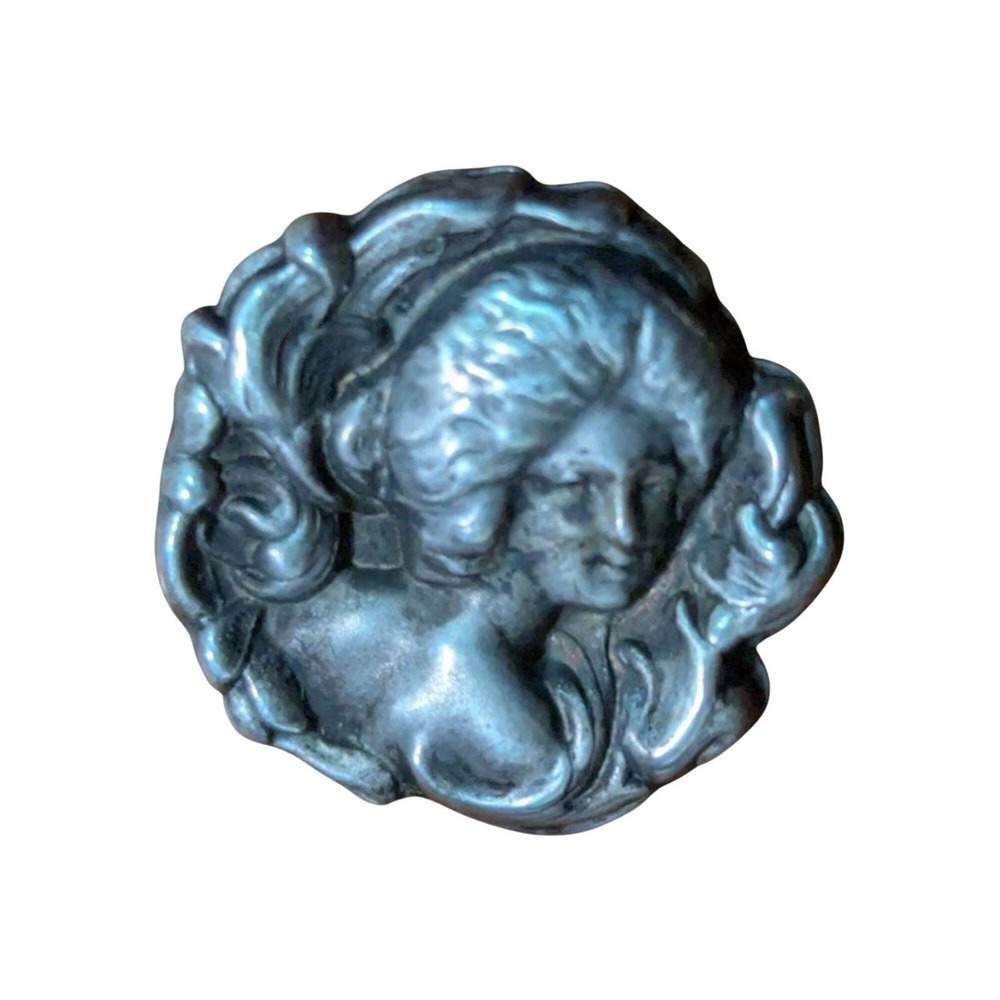 Antique Sterling Silver Art Nouveau Gibson Girl Lady Profile Repousse Brooch Pin